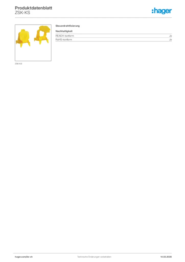 Bild Hager Produktdatenblatt ZSK-KS | Hager Schweiz