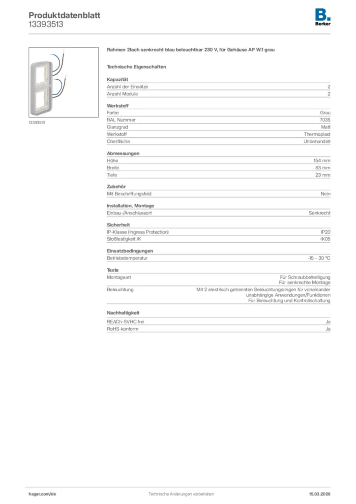 Bild Berker Produktdatenblatt 13393513 | Hager Deutschland
