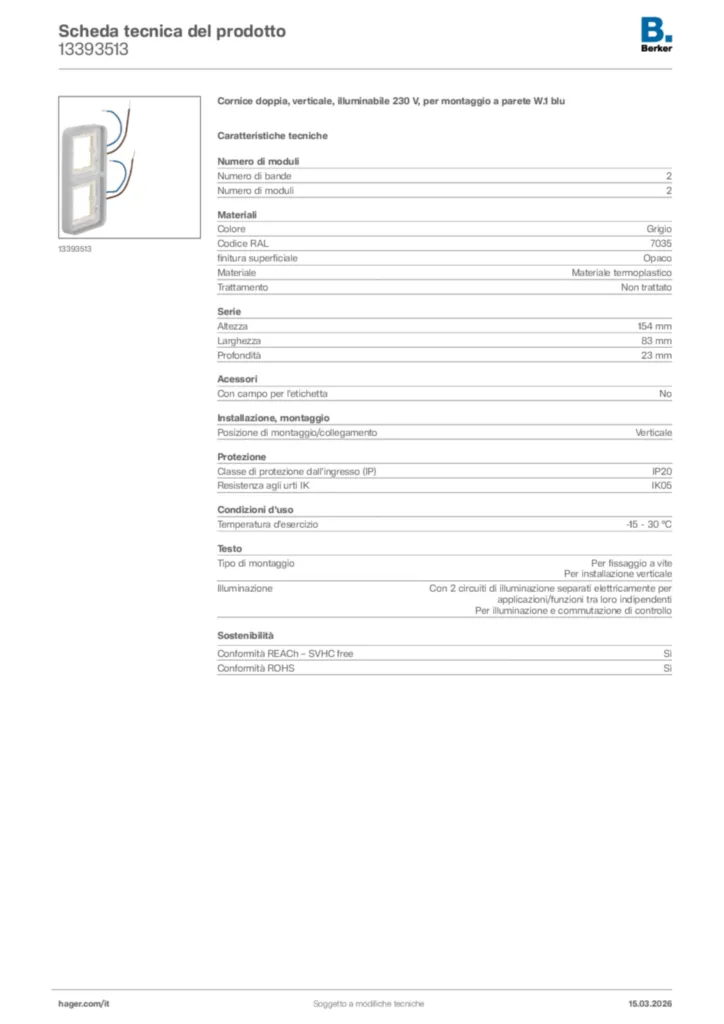 Immagine Berker Scheda tecnica del prodotto 13393513 | Hager Italia