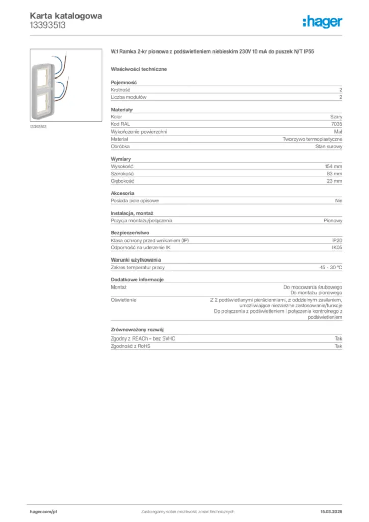 Zdjęcie Hager Karta katalogowa 13393513 | Hager Polska