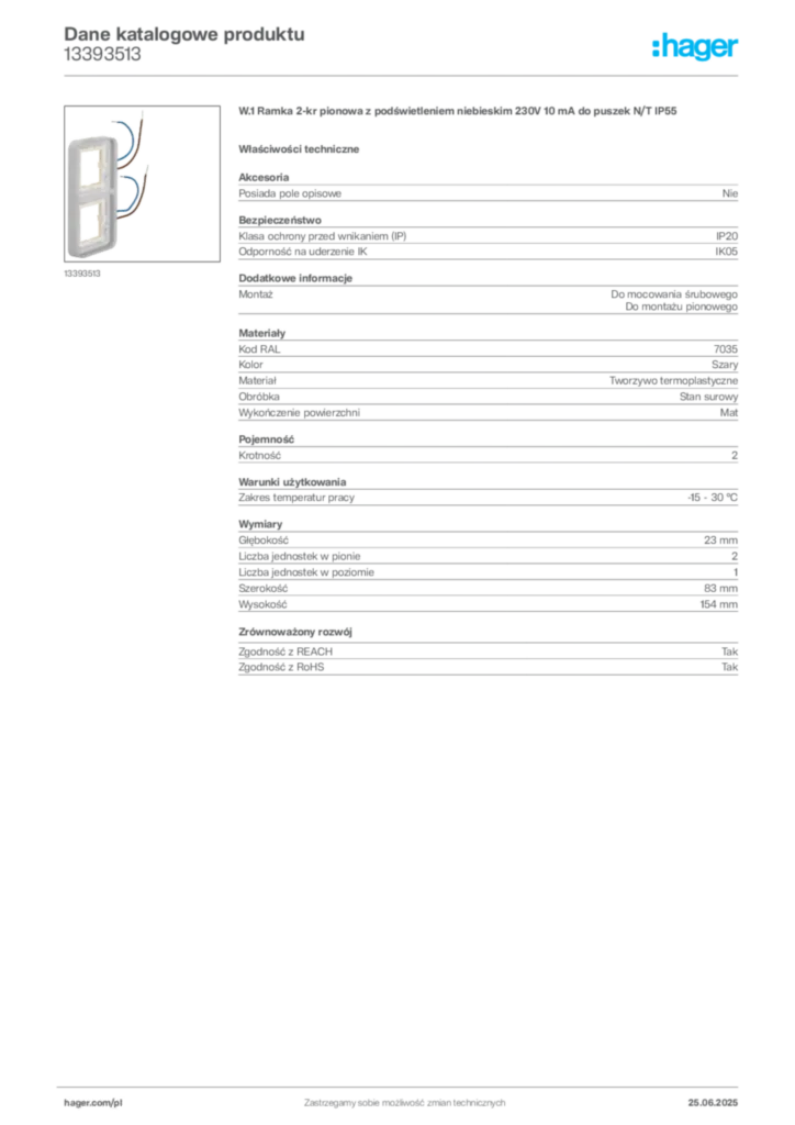 Zdjęcie Hager Karta katalogowa 13393513 | Hager Polska