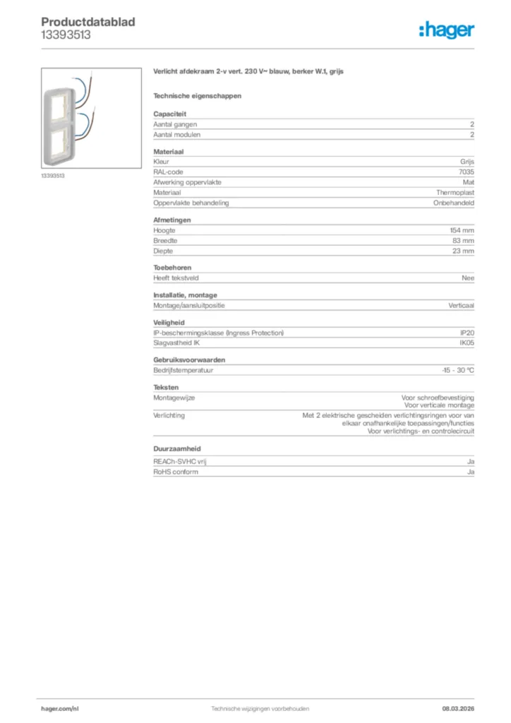 Afbeelding Hager Productdatablad 13393513 | Hager Nederland