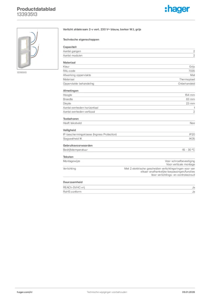 Afbeelding Hager Productdatablad 13393513 | Hager Nederland
