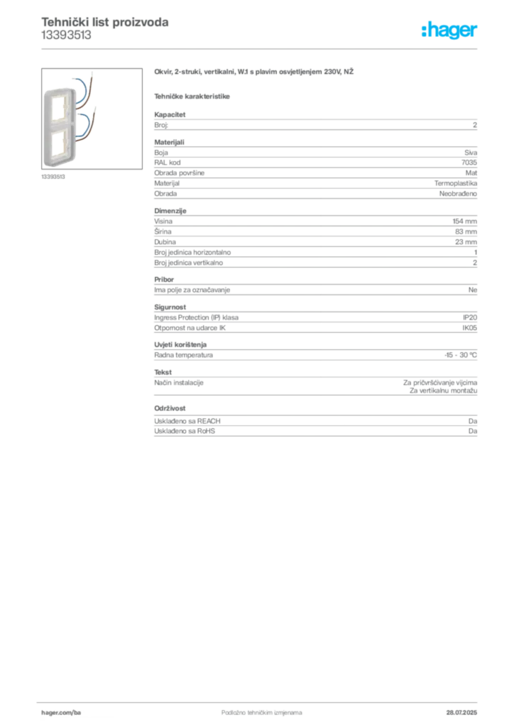 Slika Hager Product data sheet 13393513  | Hager