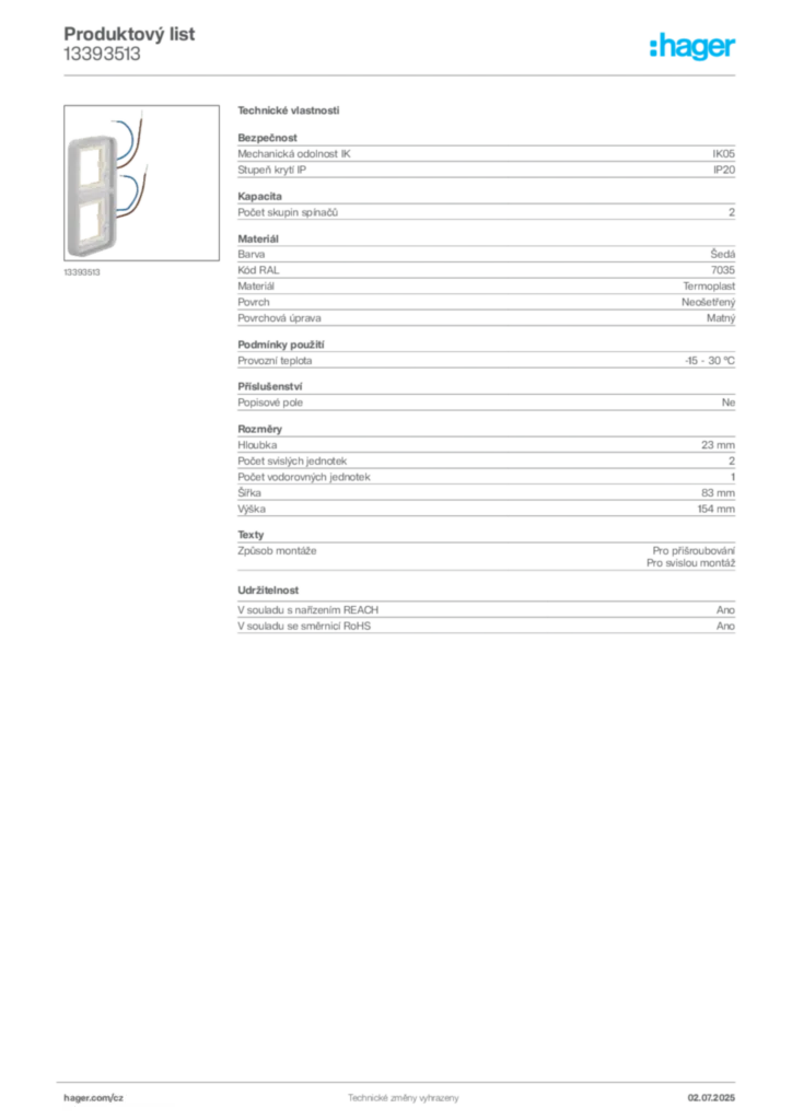 Obrázek Hager Produktový list 13393513 | Hager