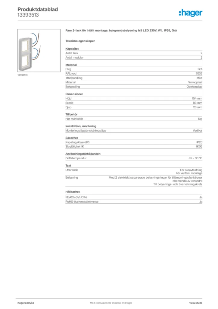 Bild Hager Produktdatablad 13393513 | Hager Sverige