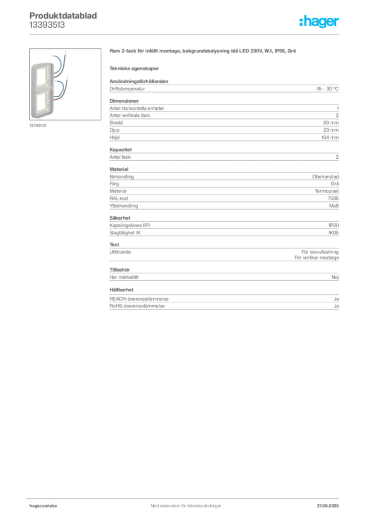 Bild Hager Produktdatablad 13393513 | Hager Sverige