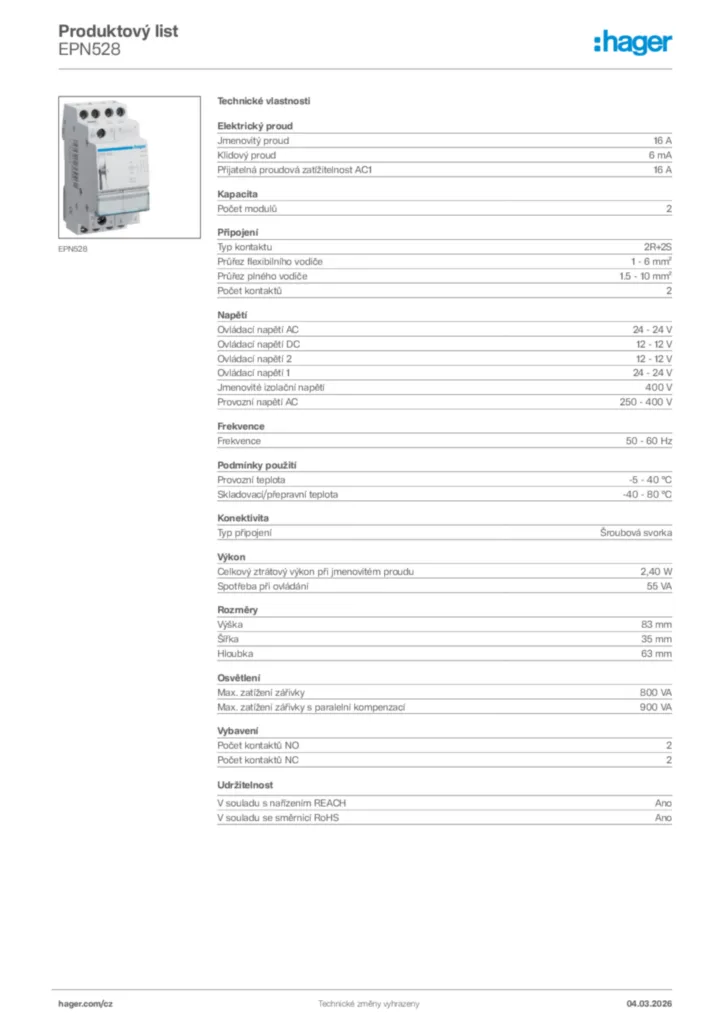 Obrázek Hager Product data sheet EPN528 | Hager