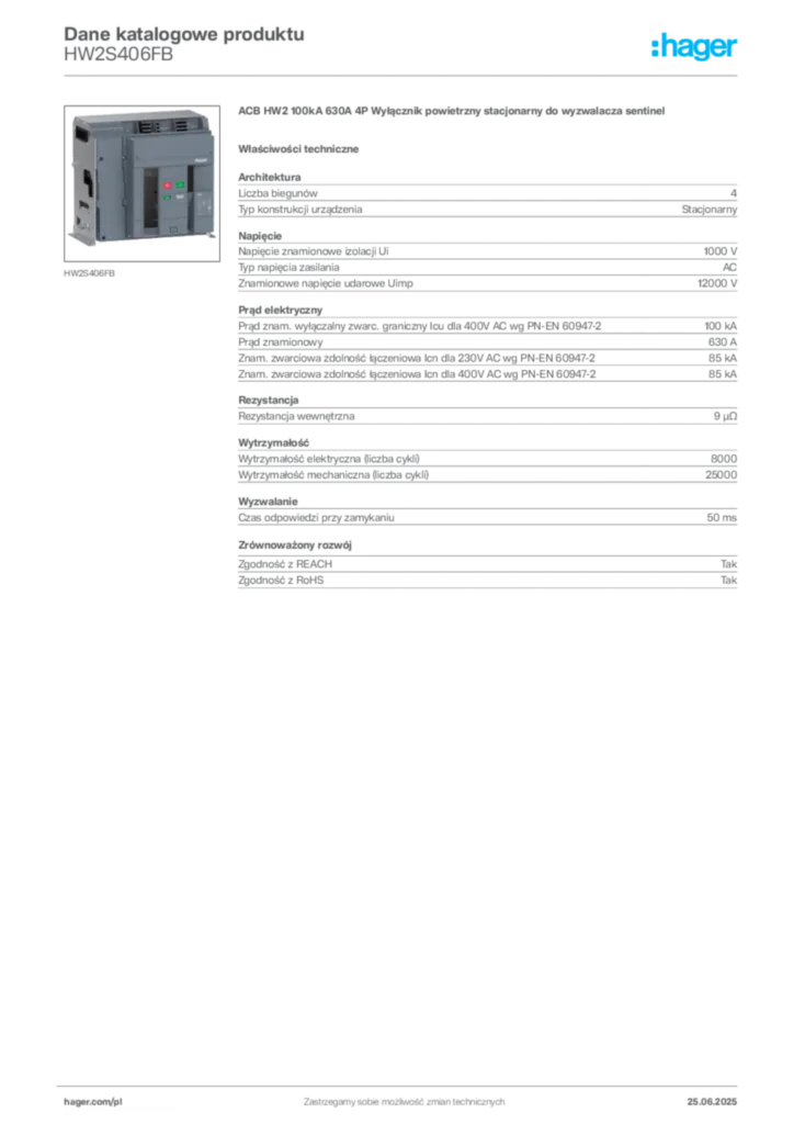 Zdjęcie Hager Karta katalogowa HW2S406FB | Hager Polska