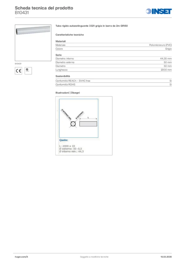 Immagine Inset Scheda tecnica del prodotto B10431 | Hager Italia
