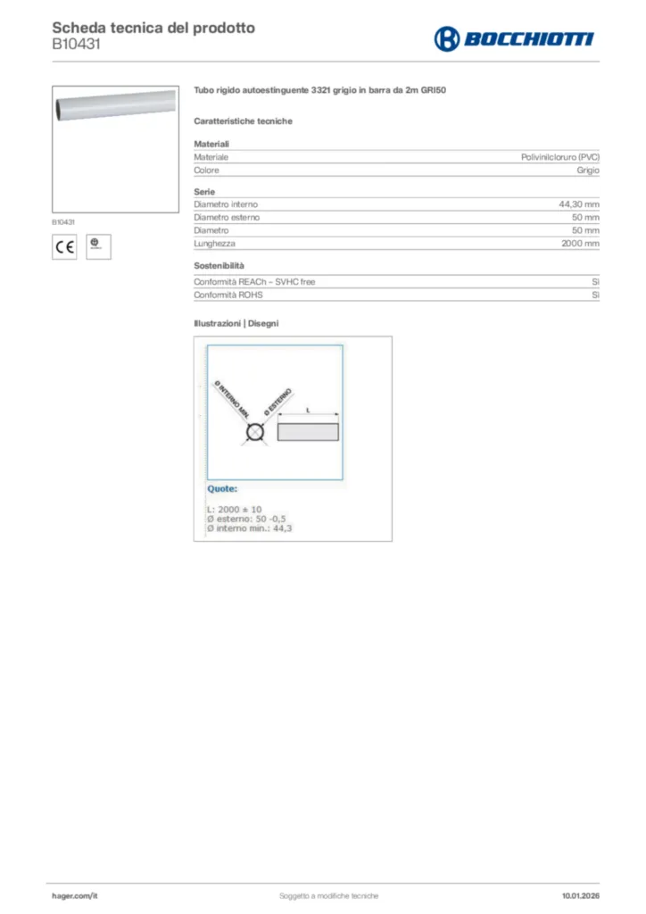 Immagine Bocchiotti Scheda tecnica del prodotto B10431 | Hager Italia