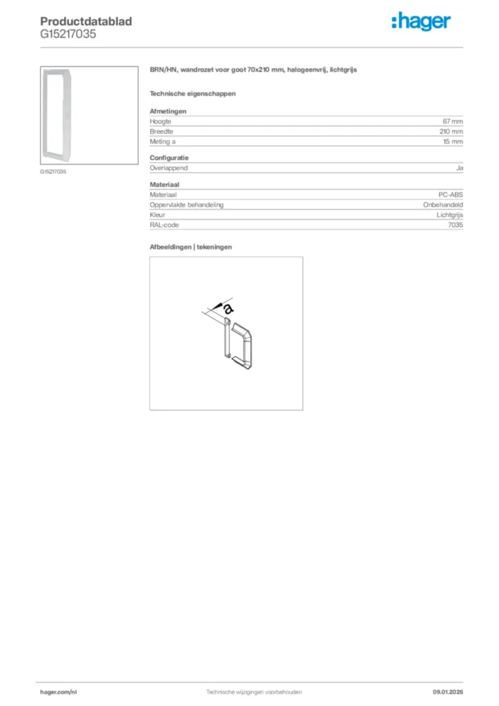 Afbeelding Hager Productdatablad G15217035 | Hager Nederland