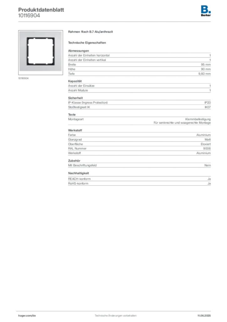 Bild Berker Produktdatenblatt 10116904 | Hager Deutschland