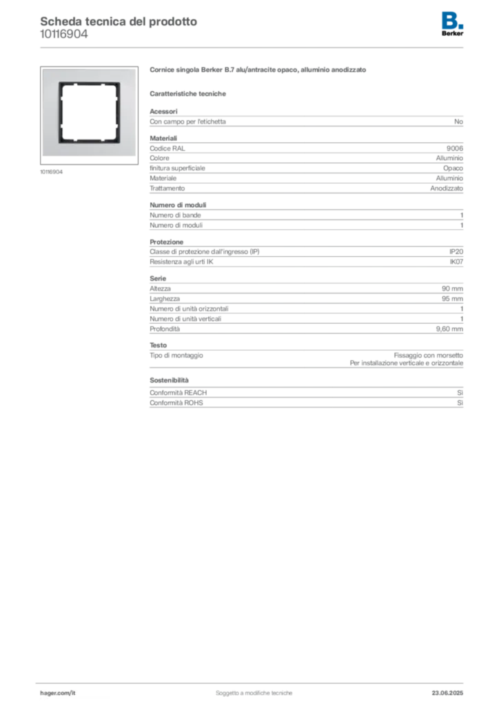 Immagine Berker Scheda tecnica del prodotto 10116904 | Hager Italia