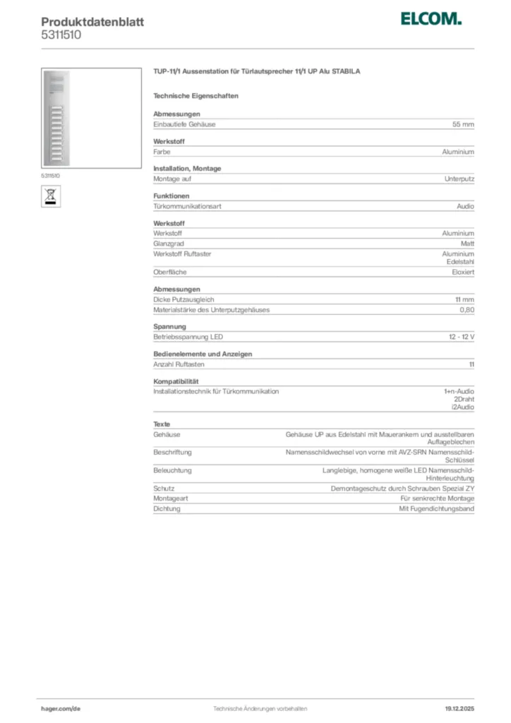 Bild Elcom Produktdatenblatt 5311510 | Hager Deutschland