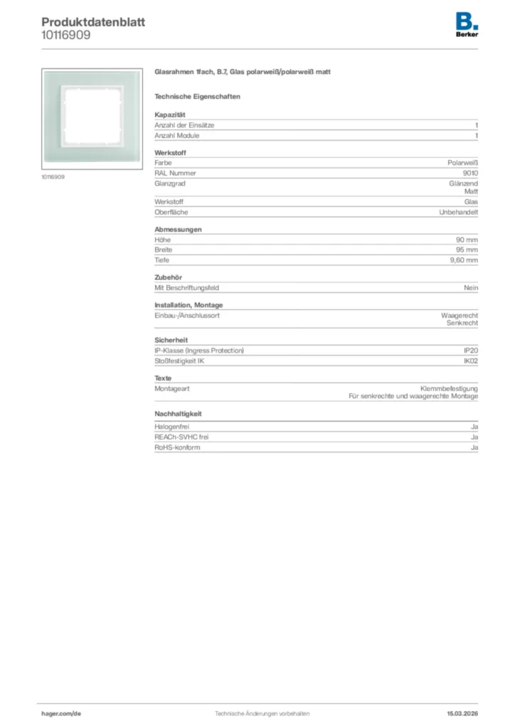 Bild Berker Produktdatenblatt 10116909 | Hager Deutschland