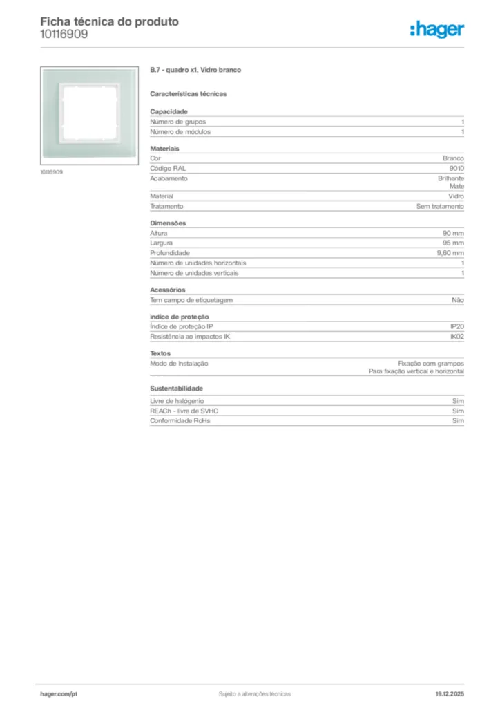 Imagem Hager Ficha técnica do produto 10116909 | Hager Portugal