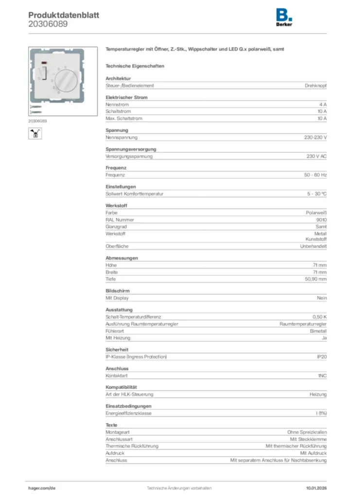 Bild Berker Produktdatenblatt 20306089 | Hager Deutschland