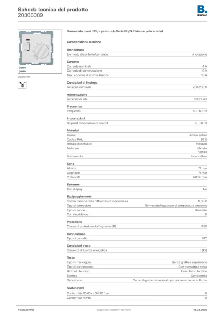 Immagine Berker Scheda tecnica del prodotto 20306089 | Hager Italia
