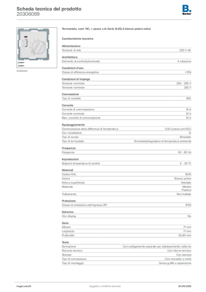 Immagine Berker Scheda tecnica del prodotto 20306089 | Hager Italia