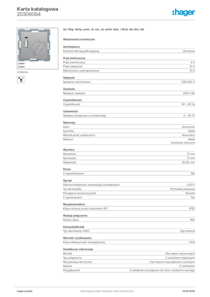 Zdjęcie Hager Karta katalogowa 20306084 | Hager Polska