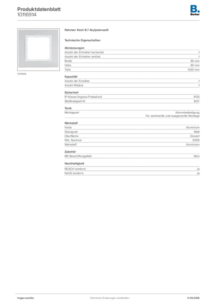 Bild Berker Produktdatenblatt 10116914 | Hager Deutschland