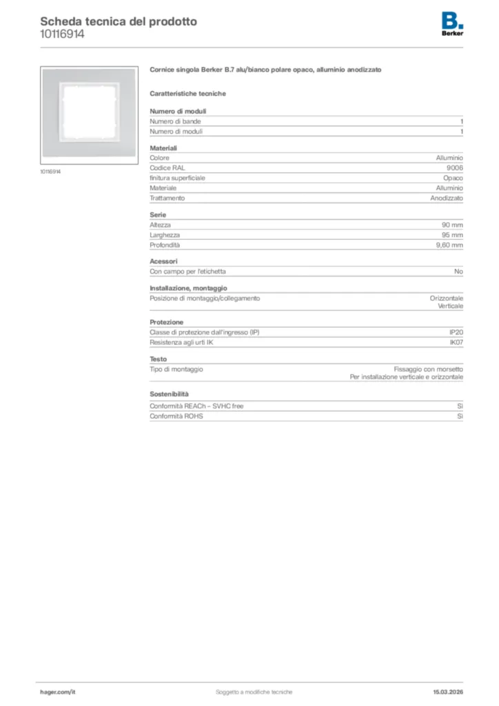 Immagine Berker Scheda tecnica del prodotto 10116914 | Hager Italia