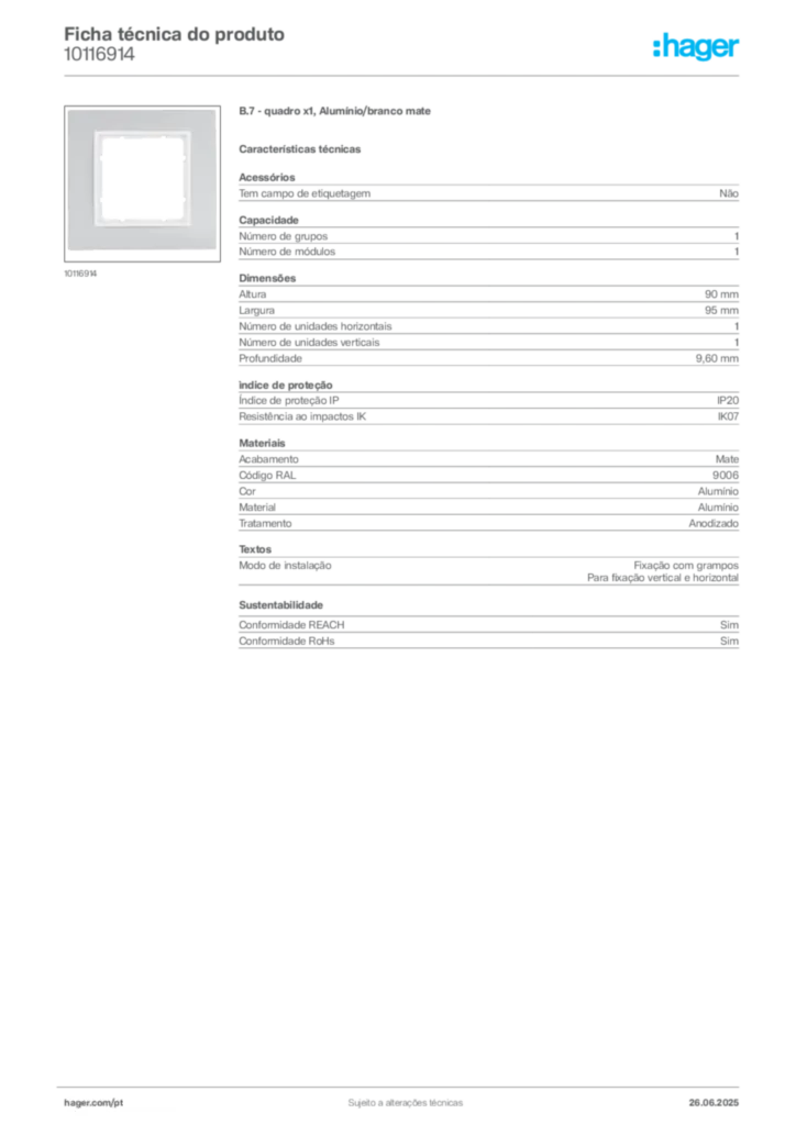 Imagem Hager Ficha técnica do produto 10116914 | Hager Portugal