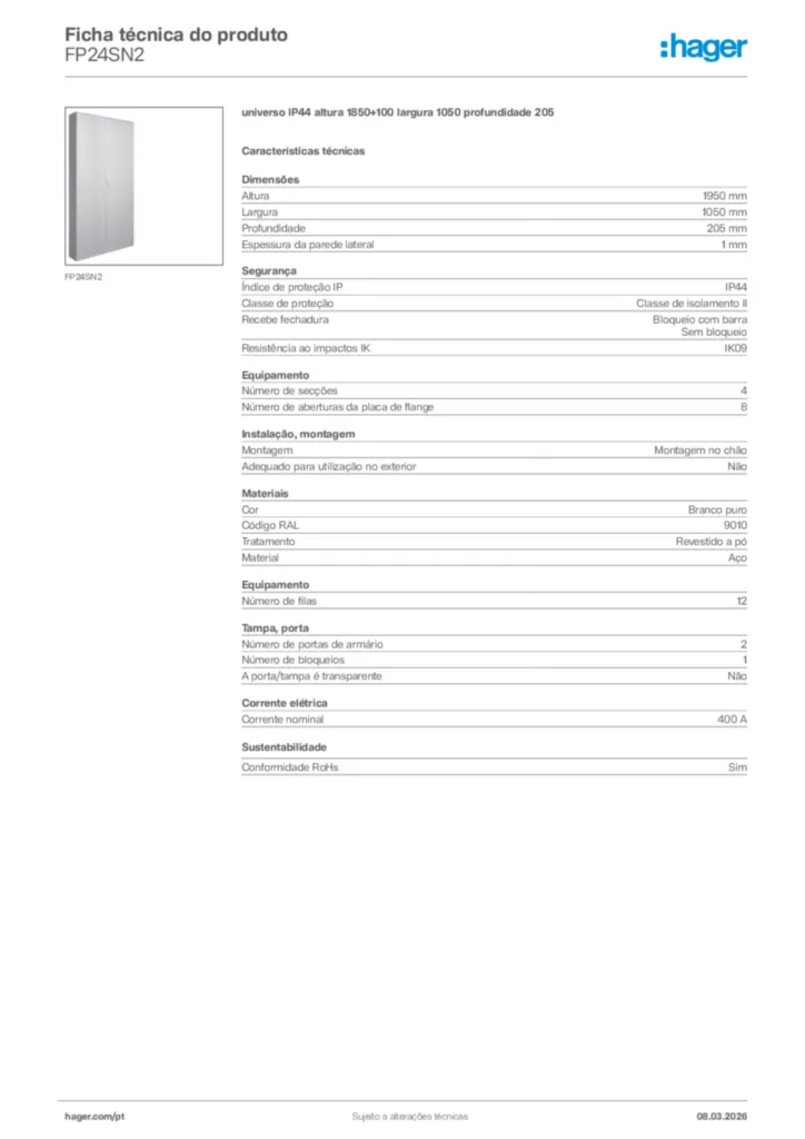 Imagem Hager Ficha técnica do produto FP24SN2 | Hager Portugal