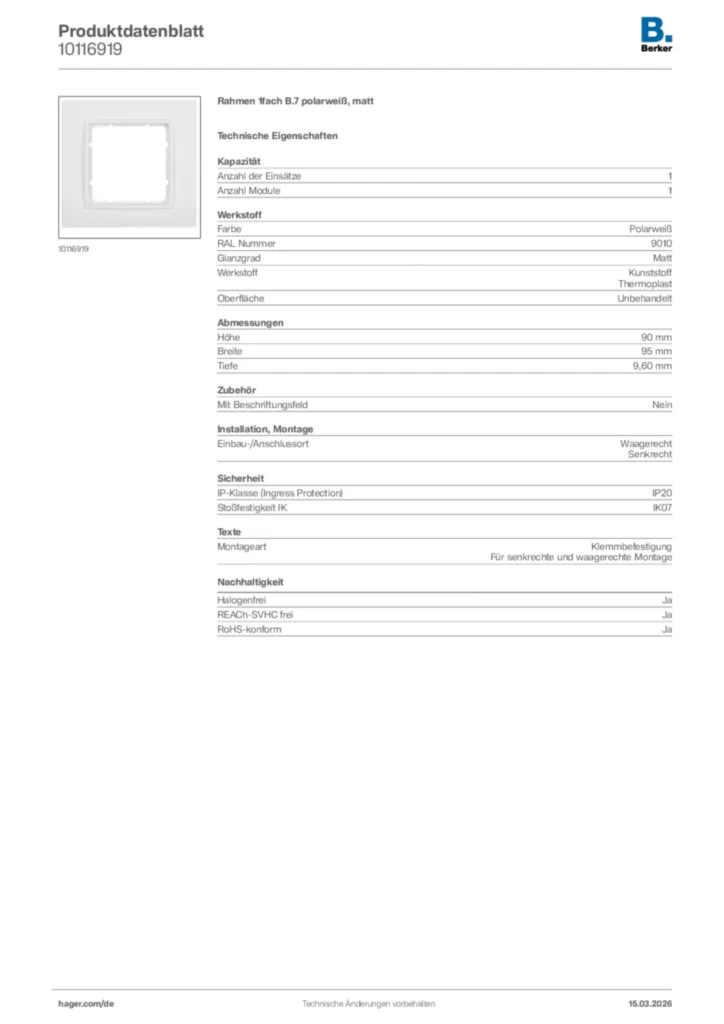 Bild Berker Produktdatenblatt 10116919 | Hager Deutschland