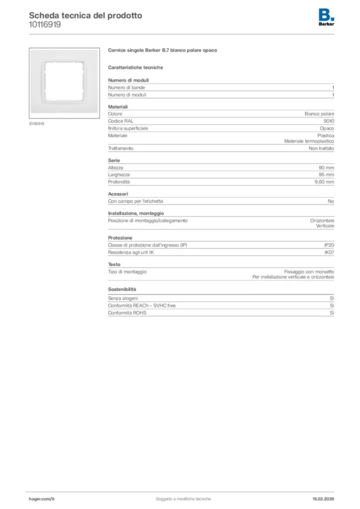 Immagine Berker Scheda tecnica del prodotto 10116919 | Hager Italia