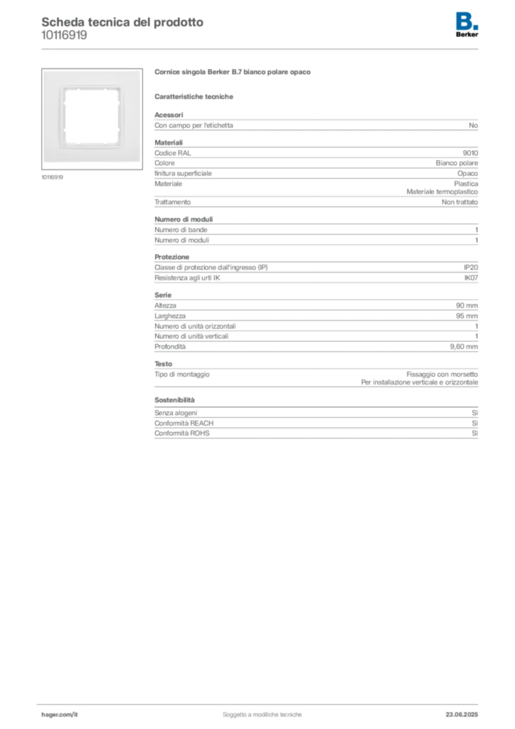 Immagine Berker Scheda tecnica del prodotto 10116919 | Hager Italia