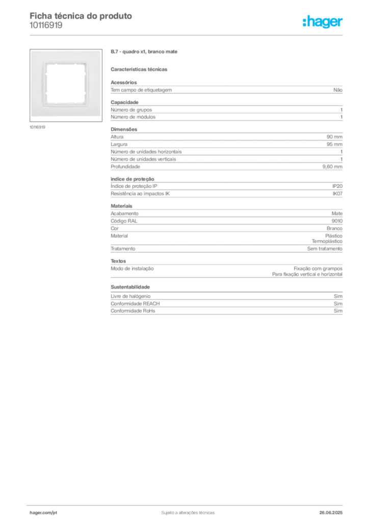 Imagem Hager Ficha técnica do produto 10116919 | Hager Portugal