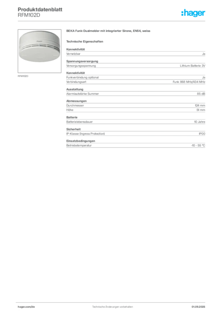 Hager Produktdatenblatt RFM102D