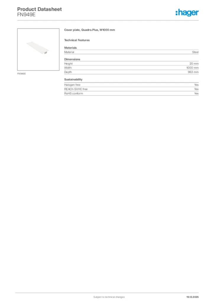 Image Hager Product data sheet FN949E  | Hager Africa