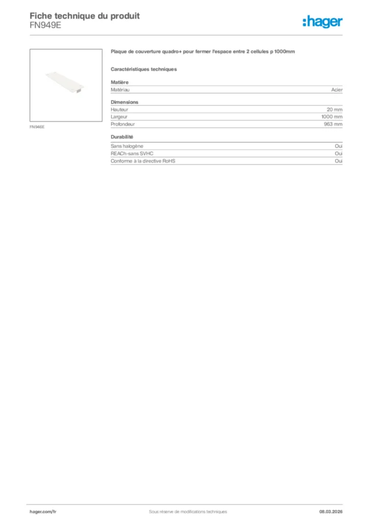 Image Hager Fiche technique du produit FN949E | Hager France