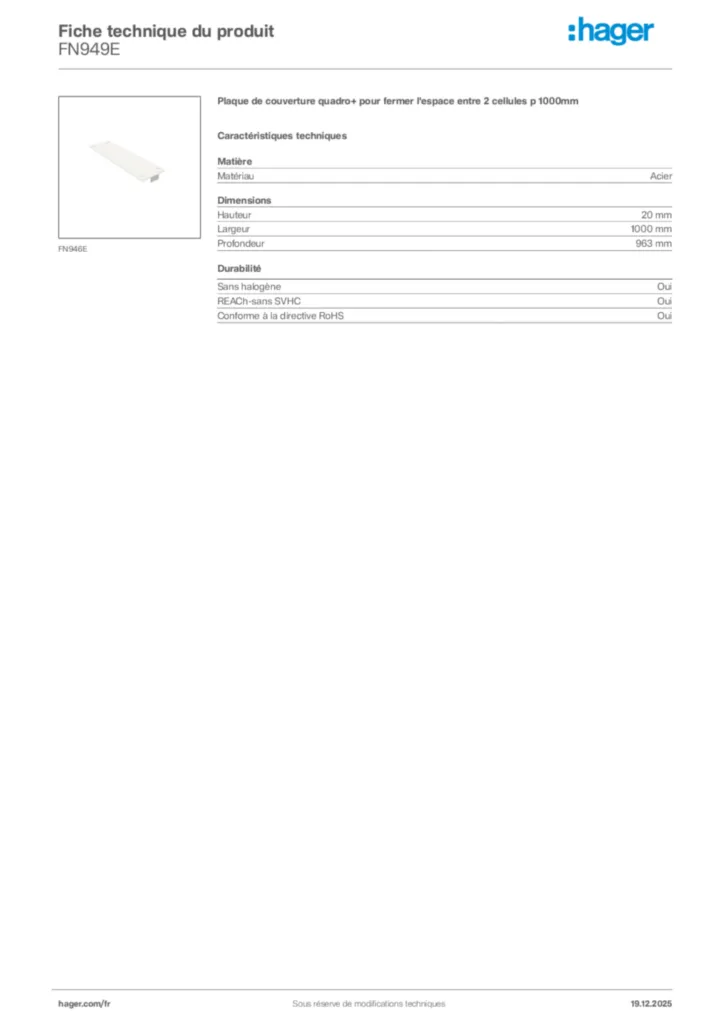 Image Hager Fiche technique du produit FN949E | Hager France