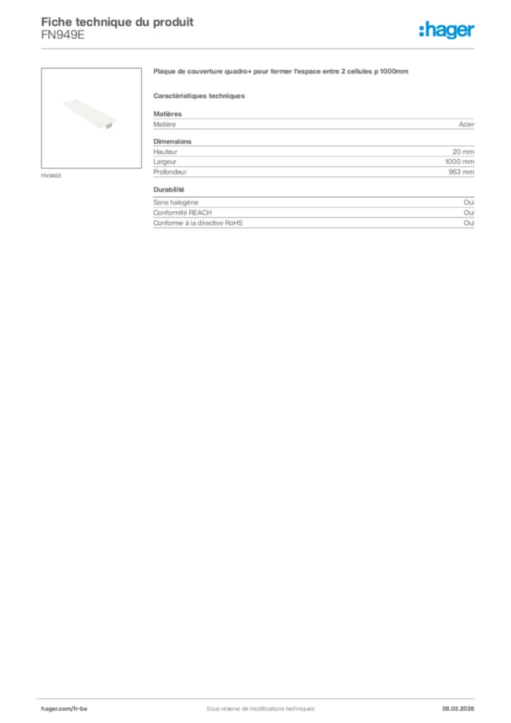 Image Hager Fiche technique du produit FN949E | Hager Belgique