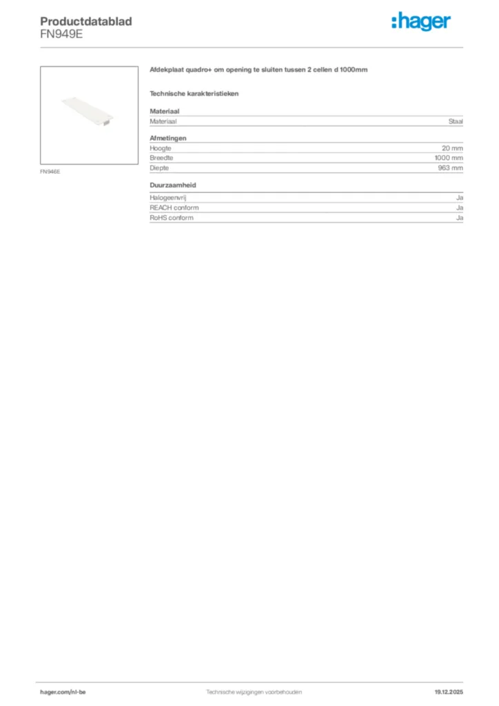 Afbeelding Hager Productdatablad FN949E | Hager Belgium