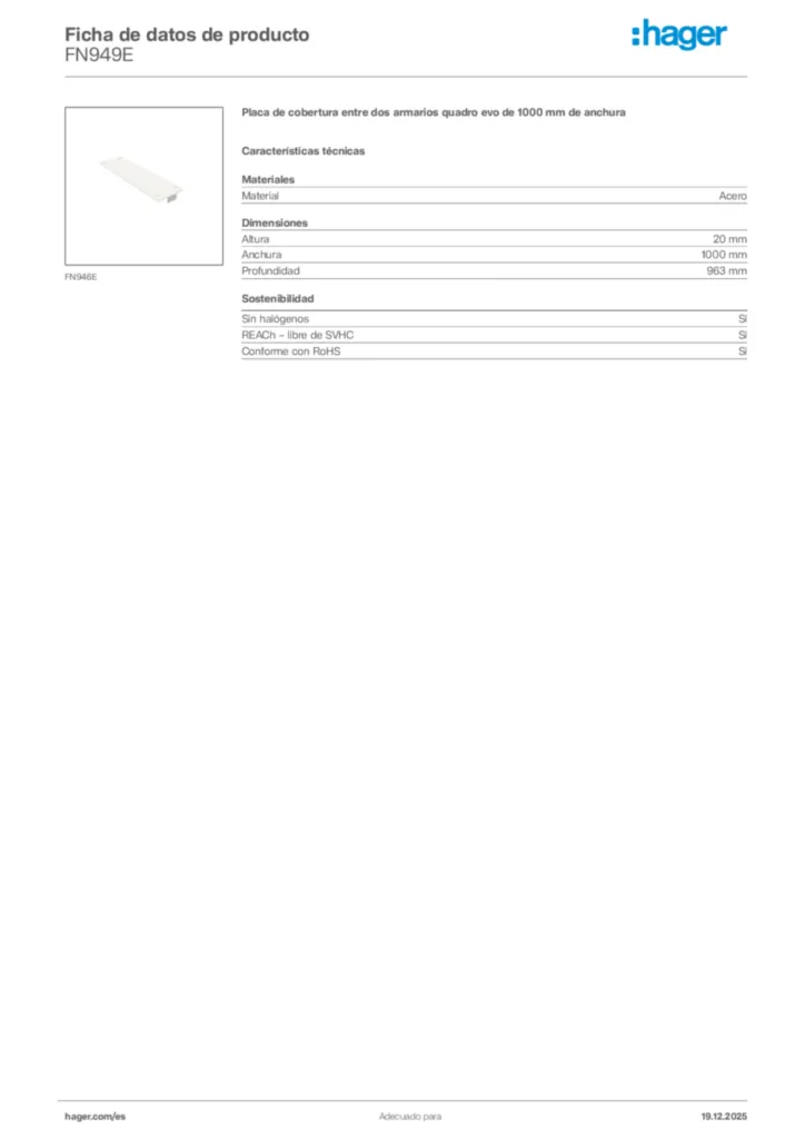 Imagen Hager Ficha de datos de producto FN949E | Hager España
