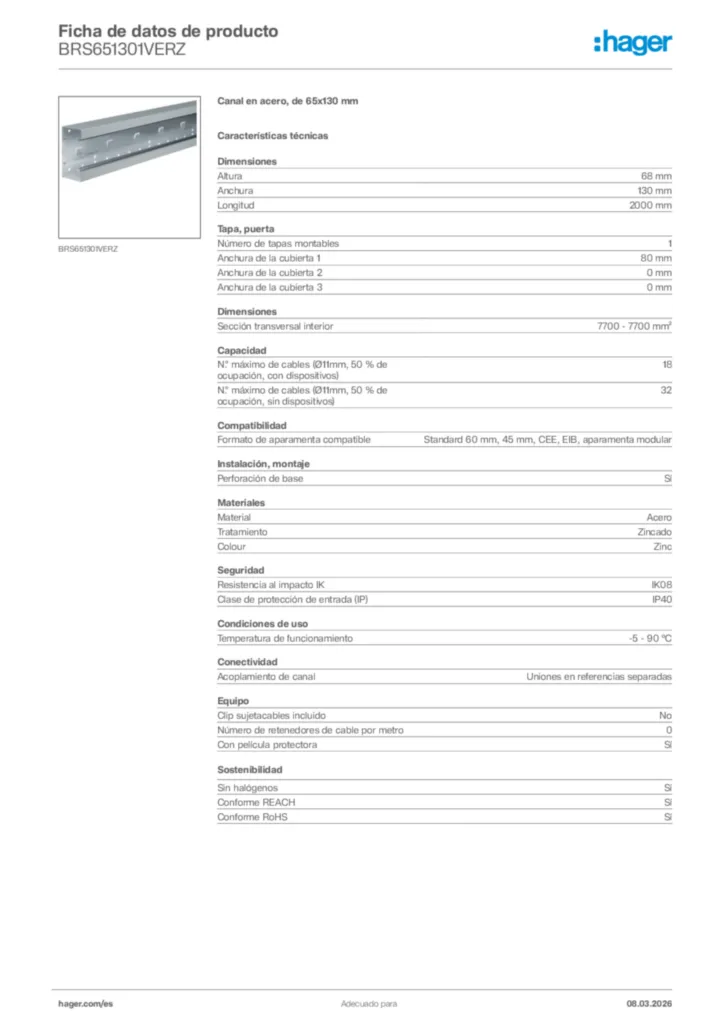 Imagen Hager Ficha de datos de producto BRS651301VERZ | Hager España