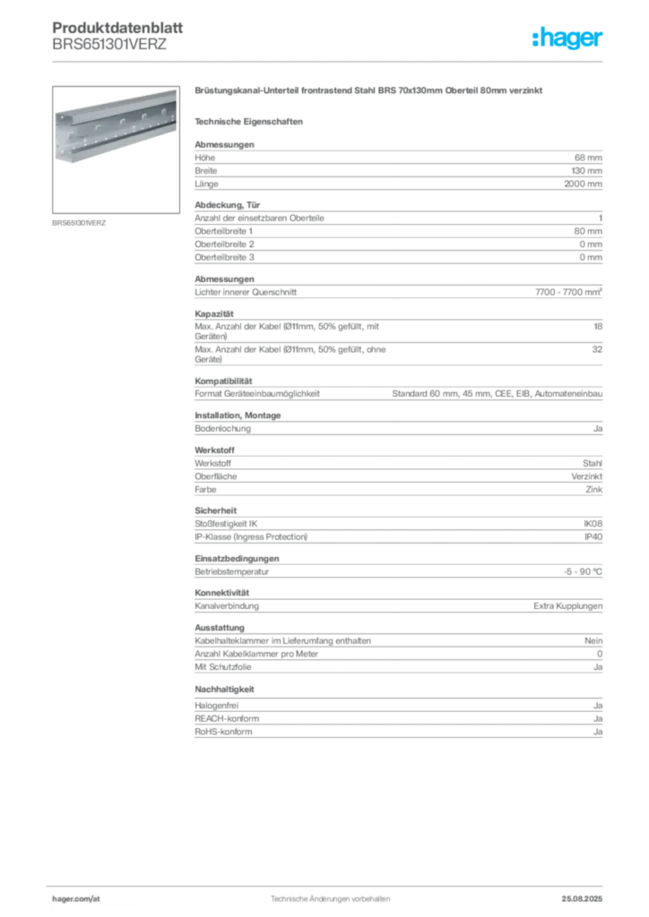 Bild Hager Produktdatenblatt BRS651301VERZ | Hager Deutschland