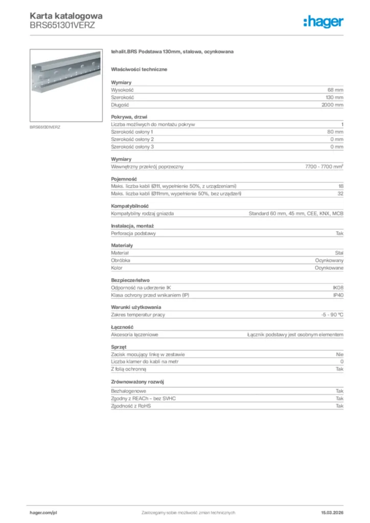 Zdjęcie Hager Karta katalogowa BRS651301VERZ | Hager Polska