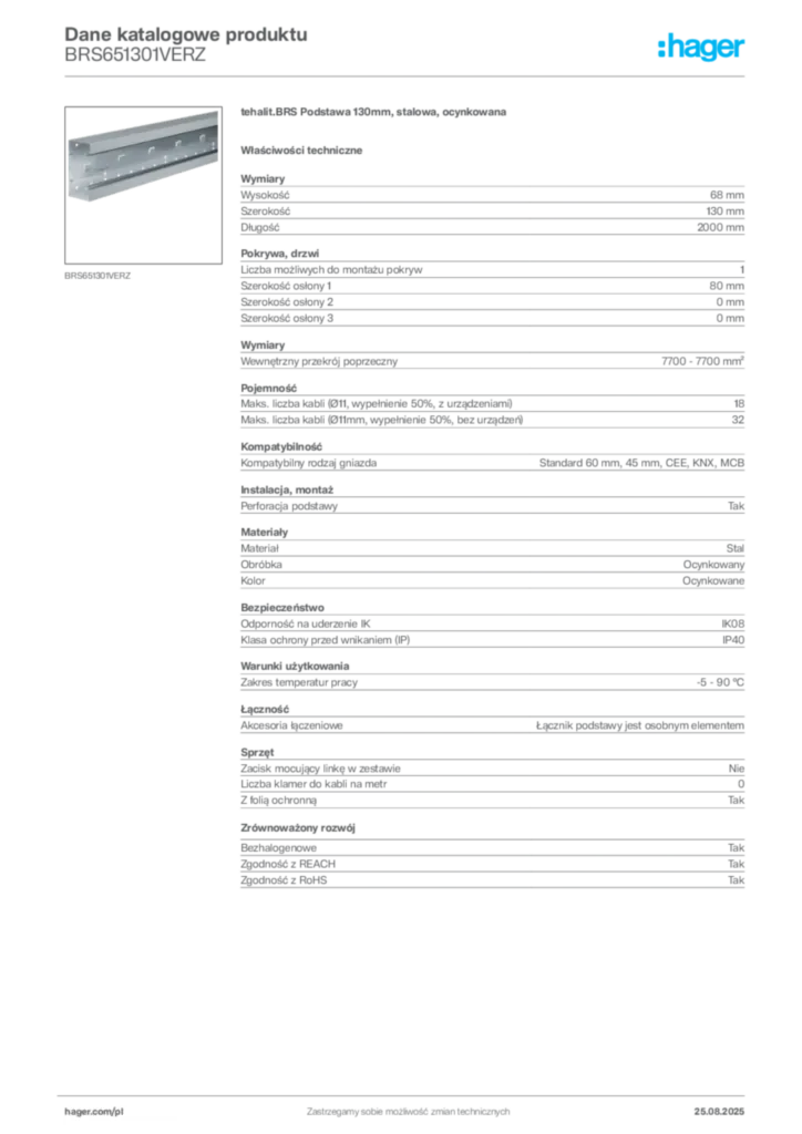 Zdjęcie Hager Karta katalogowa BRS651301VERZ | Hager Polska