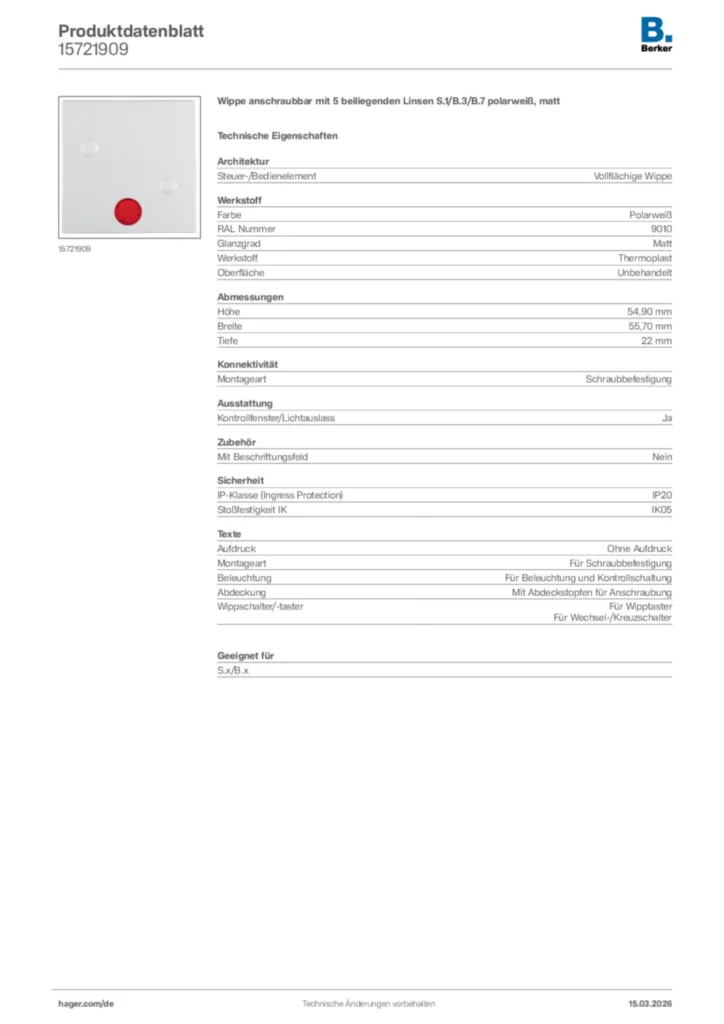 Bild Berker Produktdatenblatt 15721909 | Hager Deutschland