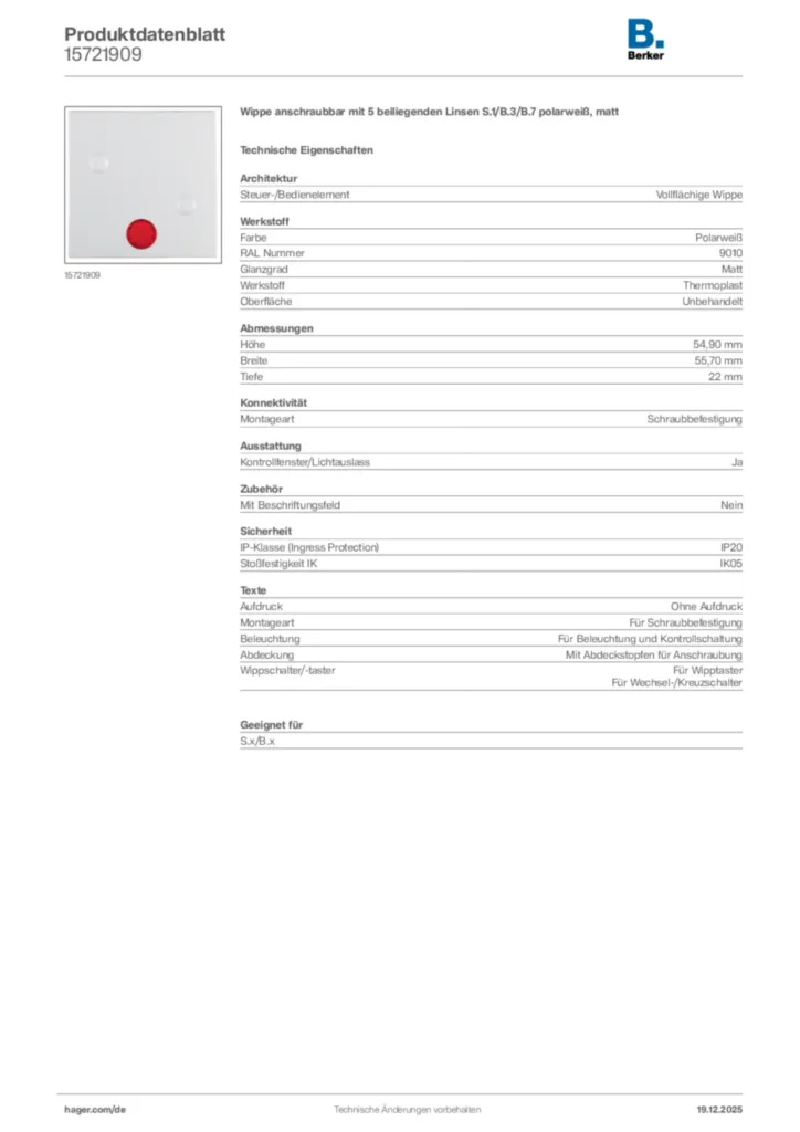 Bild Berker Produktdatenblatt 15721909 | Hager Deutschland
