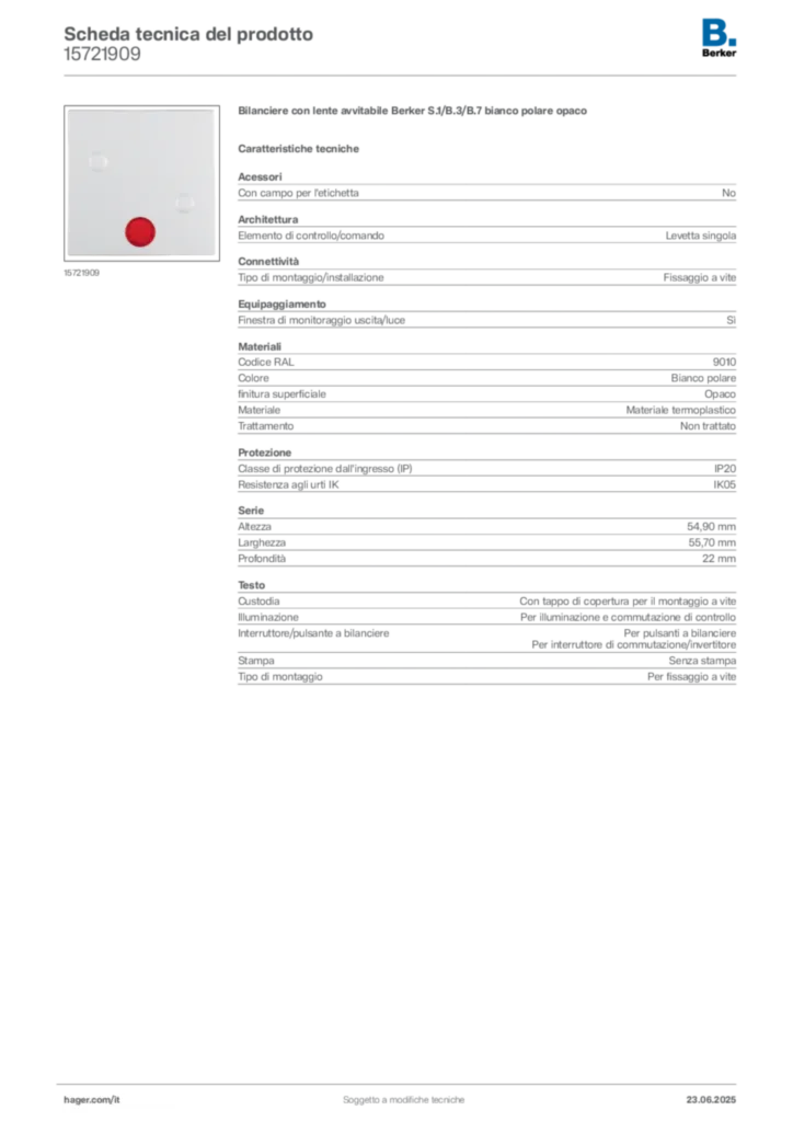 Immagine Berker Scheda tecnica del prodotto 15721909 | Hager Italia