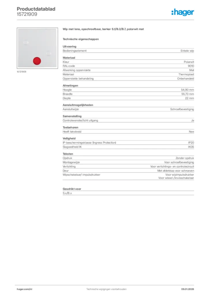 Afbeelding Hager Productdatablad 15721909 | Hager Nederland