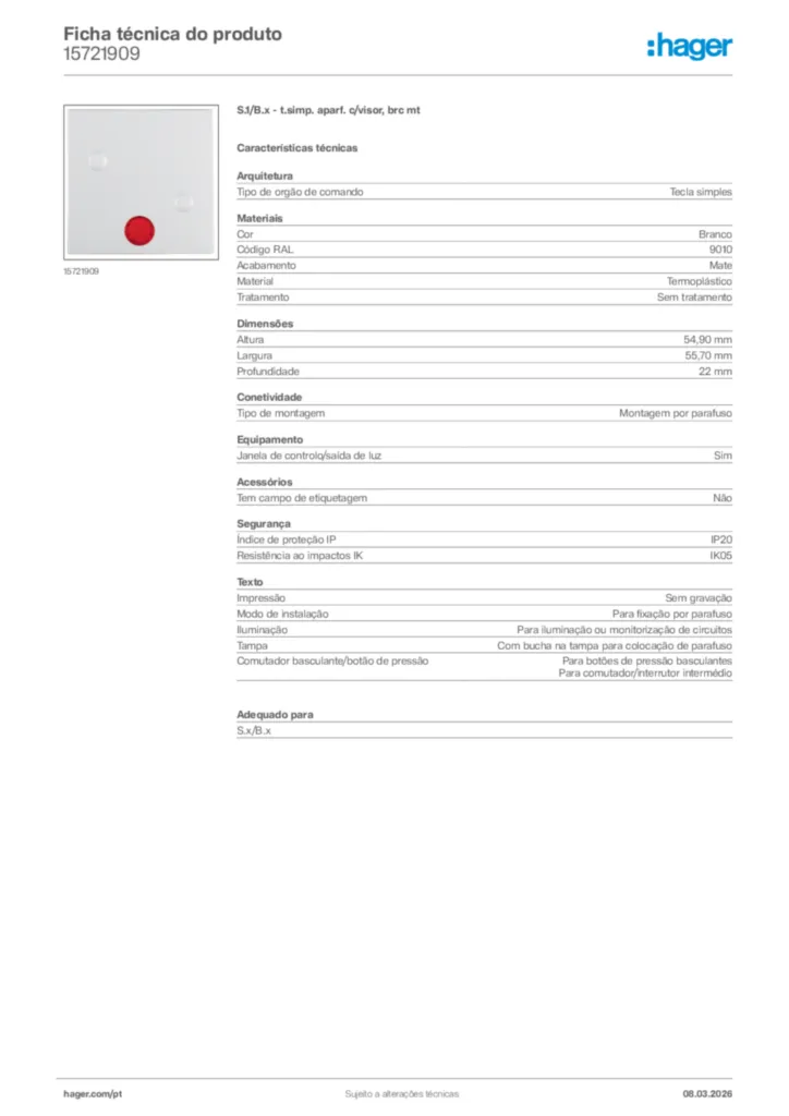 Imagem Hager Ficha técnica do produto 15721909 | Hager Portugal