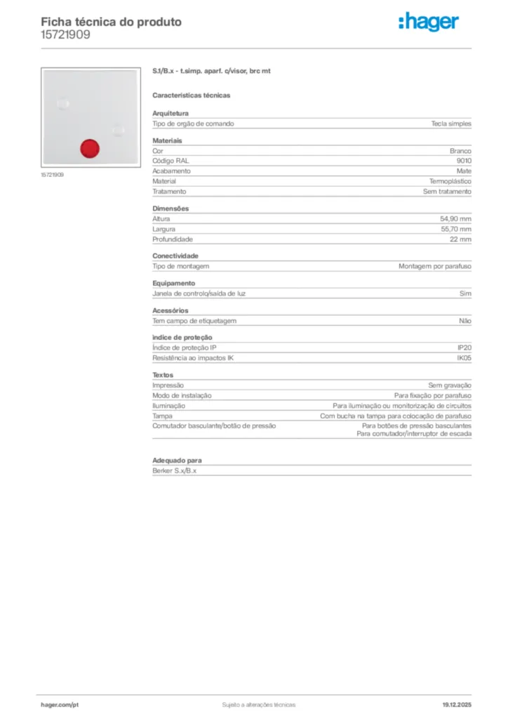 Imagem Hager Ficha técnica do produto 15721909 | Hager Portugal